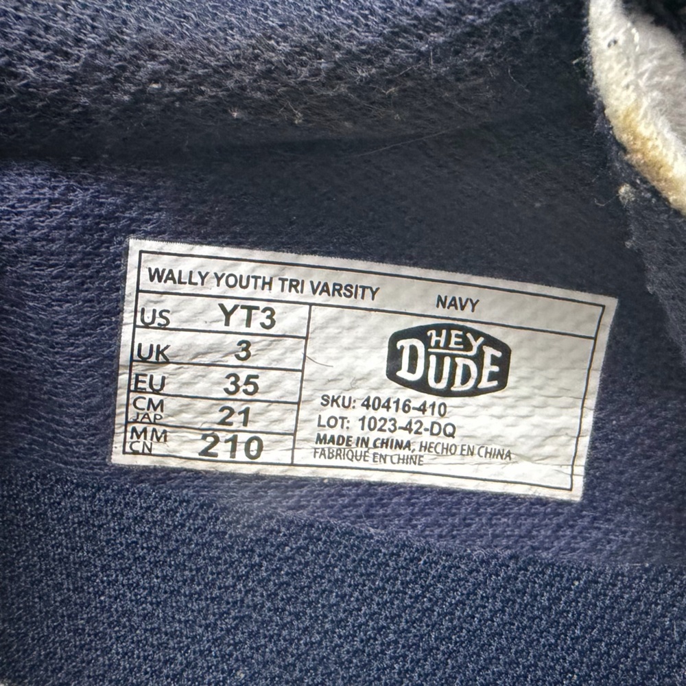 Hey Dude WALLY YOUTH TRI VARSITY Size YT3